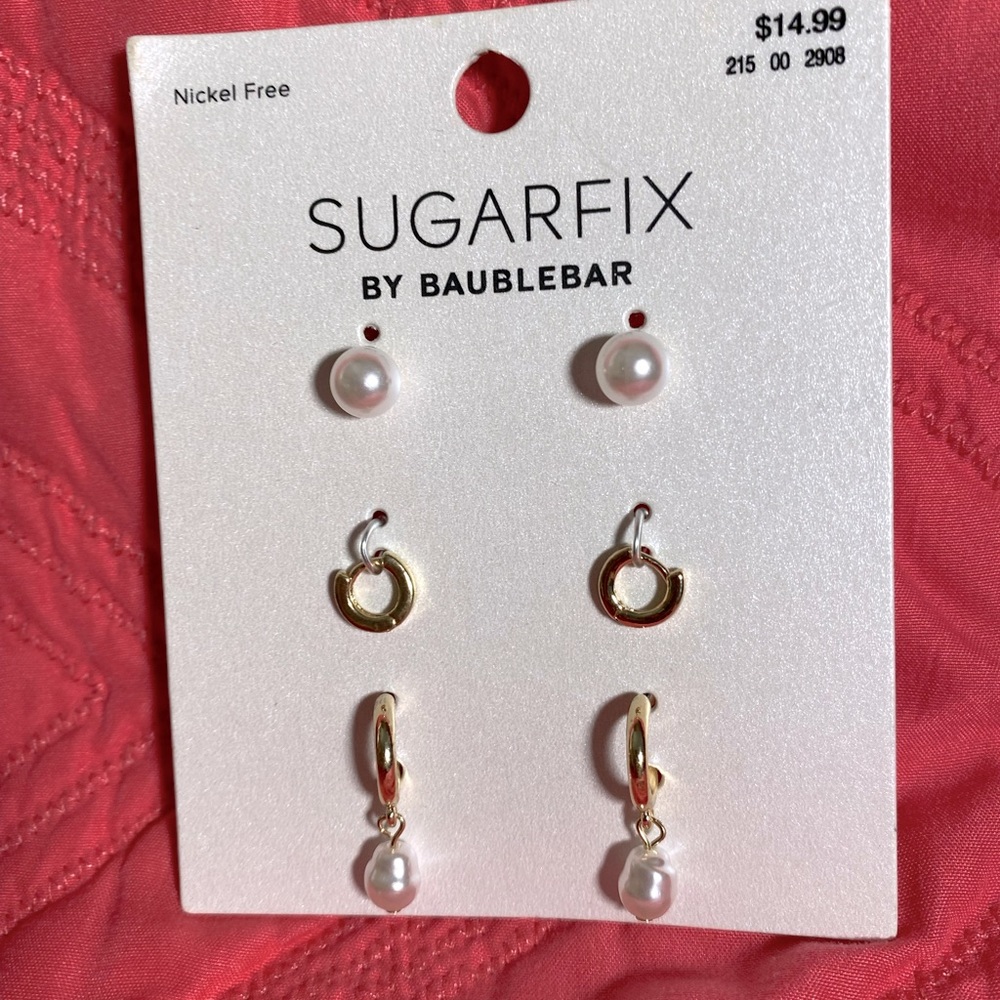 NWT SUGARFIX BY BAUBLEBAR 3pack earrings gold and pearl